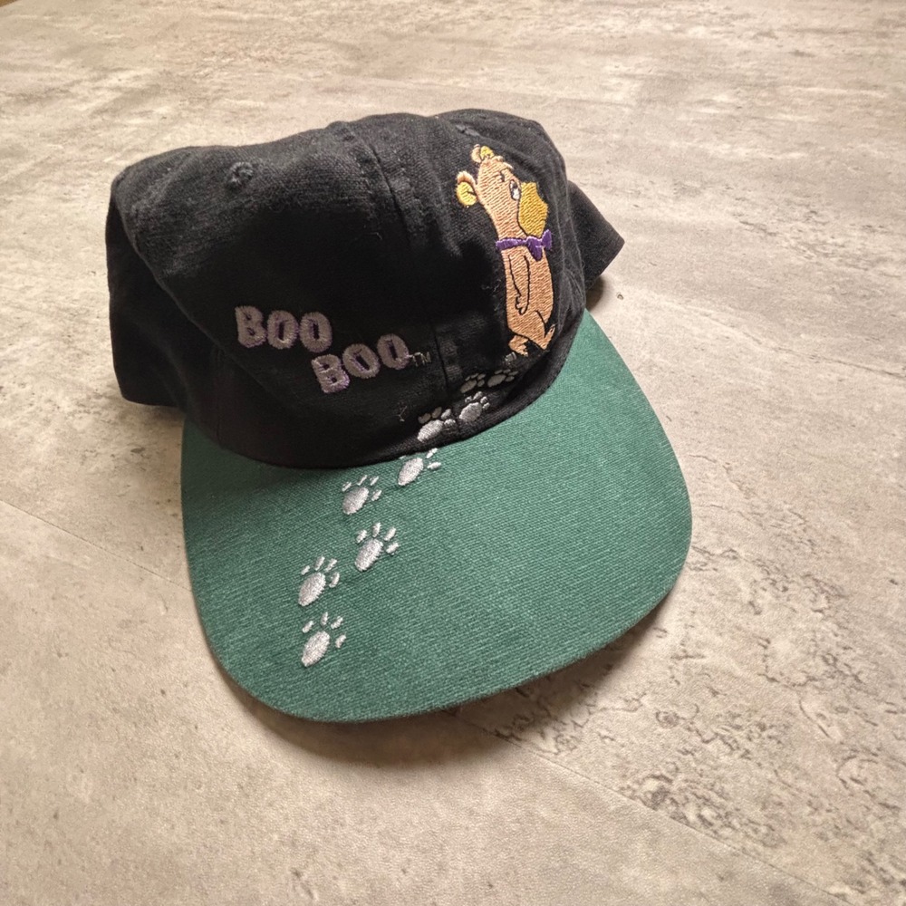 Hanna-Barbera Boo Boo Bear Hat One Size Black Green Vintage 90s Strapback USA